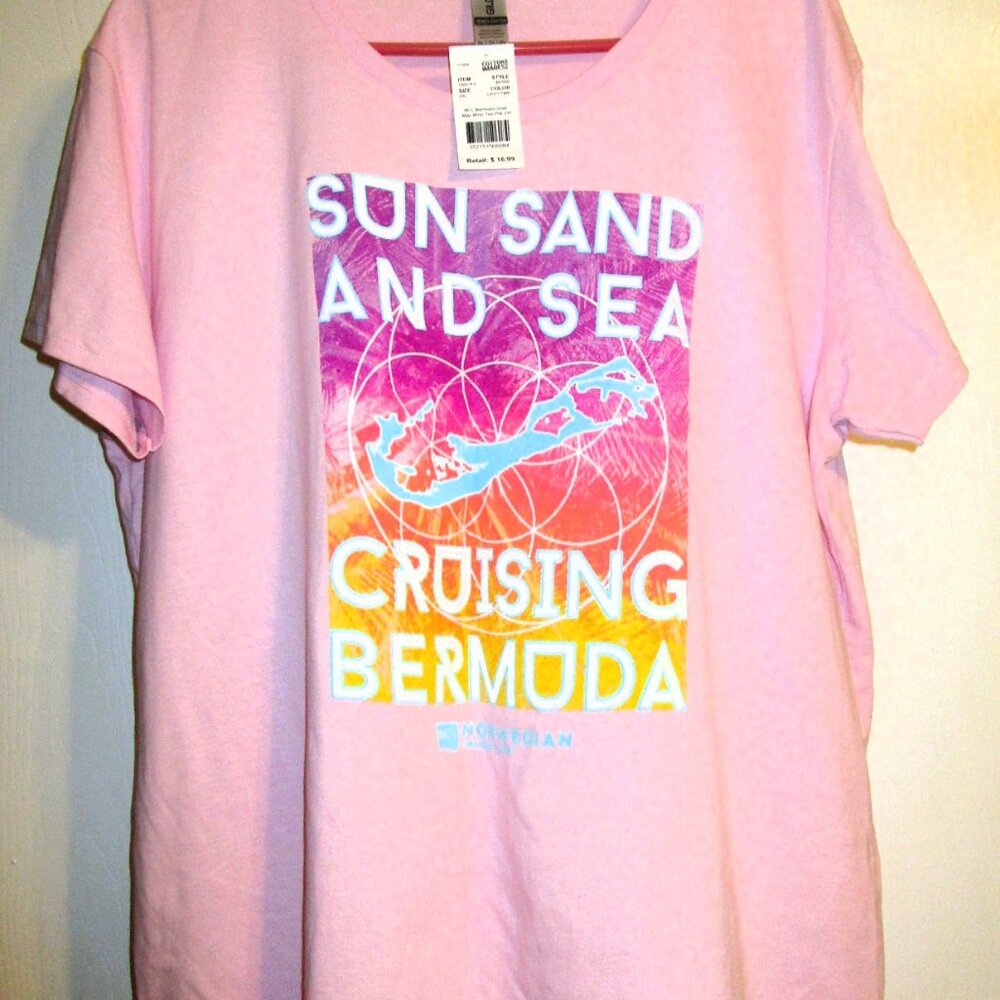 Gildan NORWEGIAN CRUISE LINE Bermuda Women’s T Shirt `Size 2XL Pink/Multi, NWT